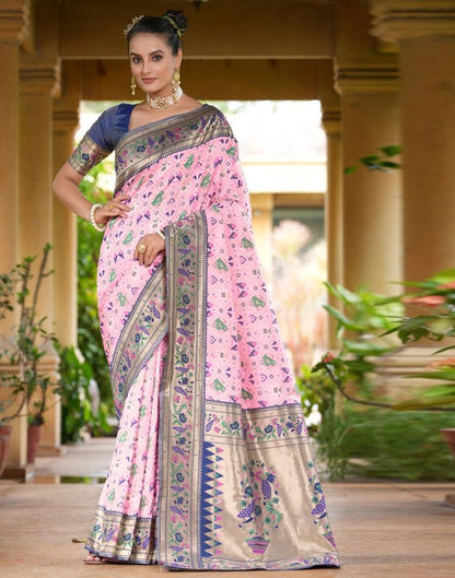 Light Pink Silk Weaving Patola Saree | Leemboodi