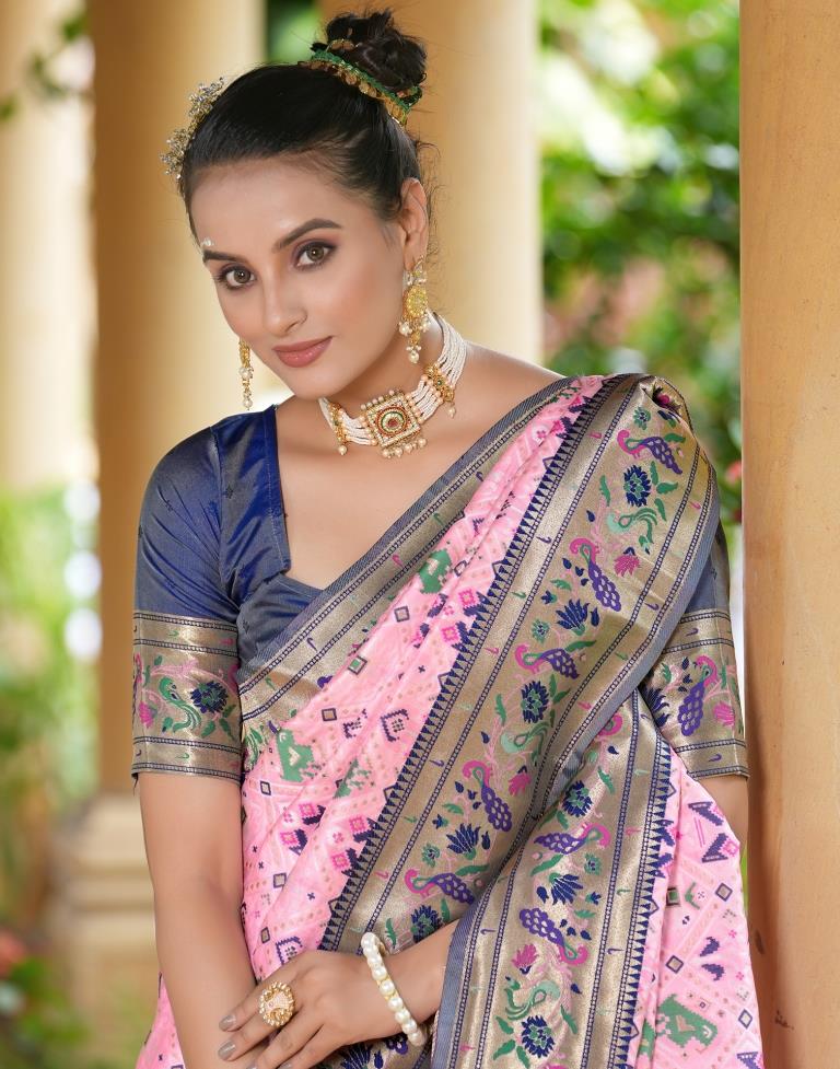 Light Pink Silk Weaving Patola Saree | Leemboodi