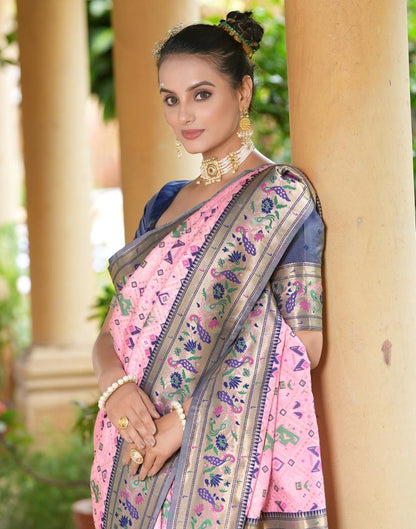 Light Pink Silk Weaving Patola Saree | Leemboodi
