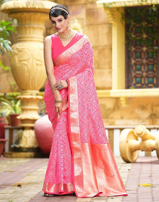 Pink Weaving Silk Bandhani Saree