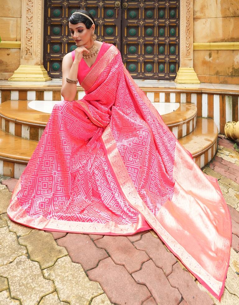 Pink Weaving Silk Bandhani Saree