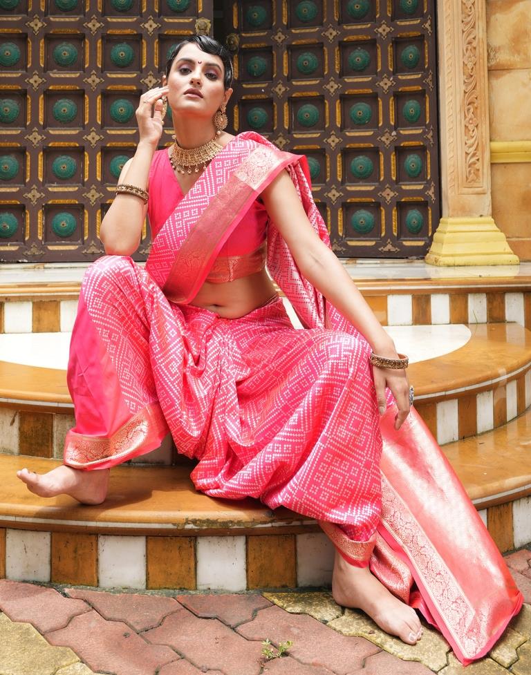 Pink Weaving Silk Bandhani Saree