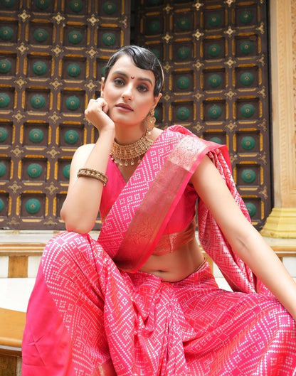 Pink Weaving Silk Bandhani Saree
