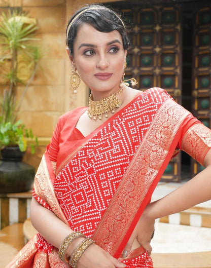 Red Weaving Silk Bandhani Saree