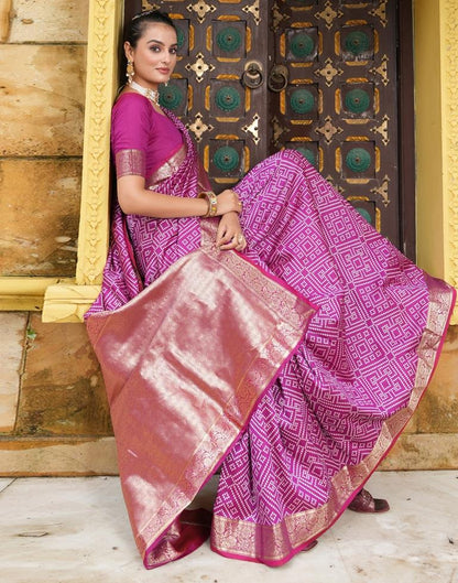 Purple Weaving Silk Bandhani Saree