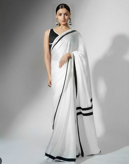 White Silk Printed Saree