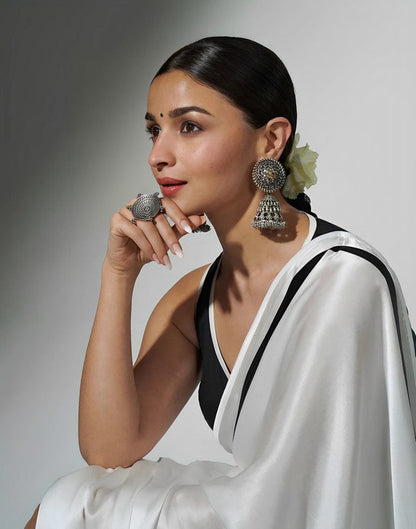 White Silk Printed Saree