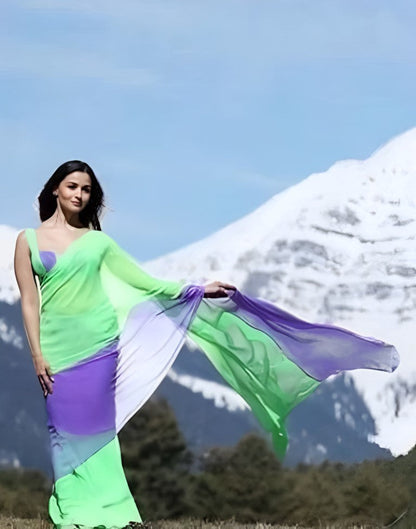 Purple Georgette Printed Saree