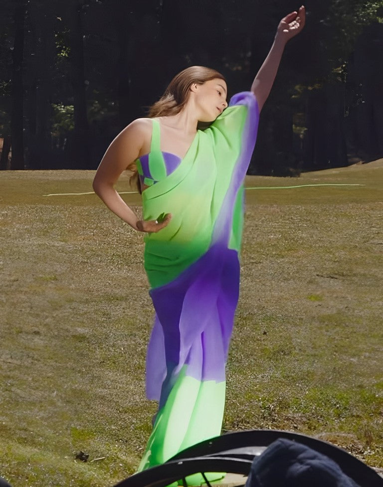 Purple  Plain Printed Georgette Saree