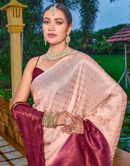 Cream Silk Weaving Saree