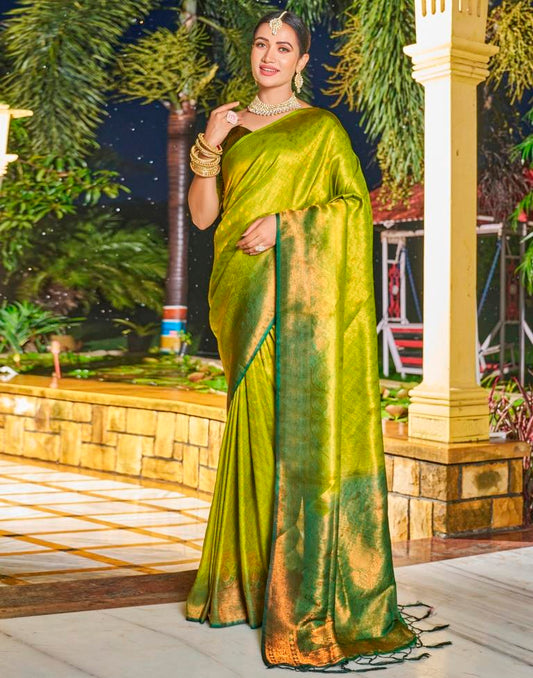 Olive Green Silk Weaving Saree