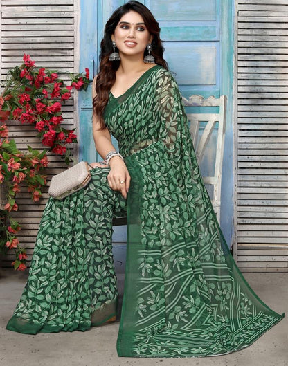 Green Chiffon Printed Saree