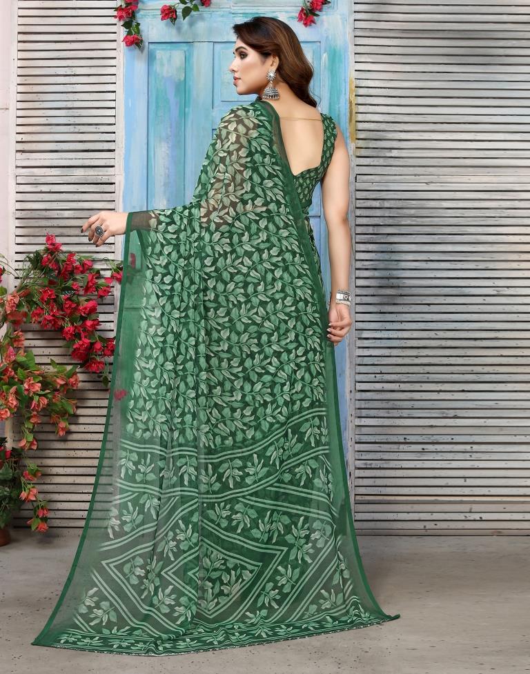Green Chiffon Printed Saree