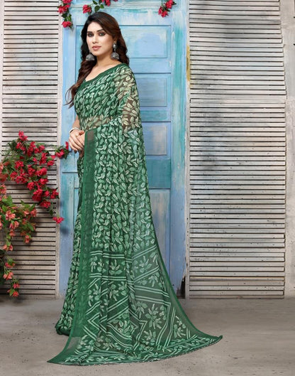 Green Chiffon Printed Saree
