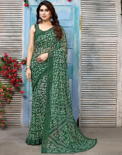 Green Chiffon Printed Saree