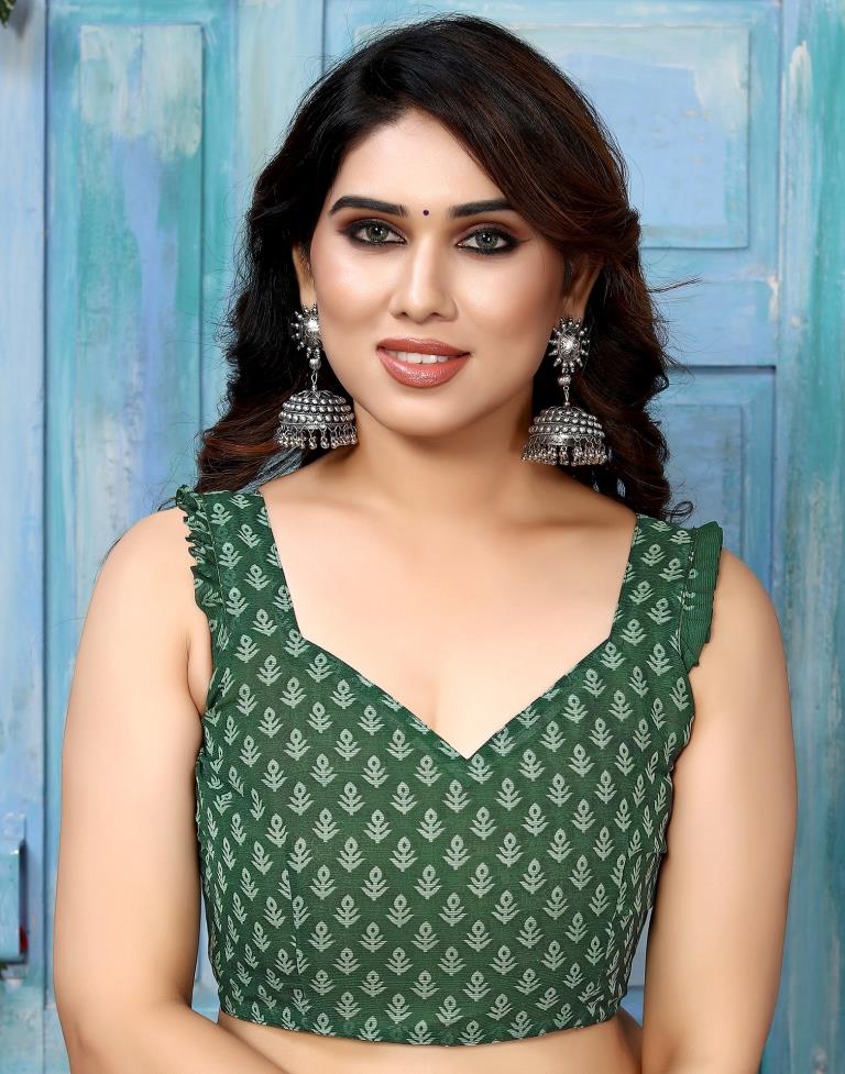 Green Chiffon Printed Saree