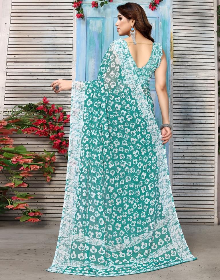 Rama Green Chiffon Printed Saree