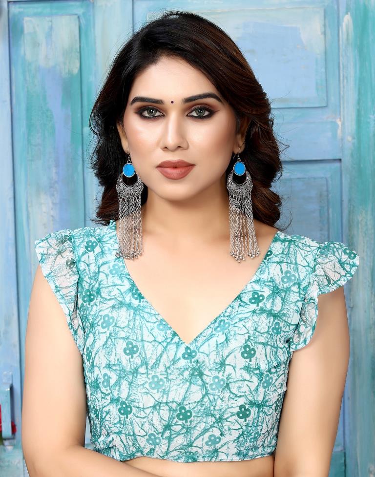 Rama Green Chiffon Printed Saree