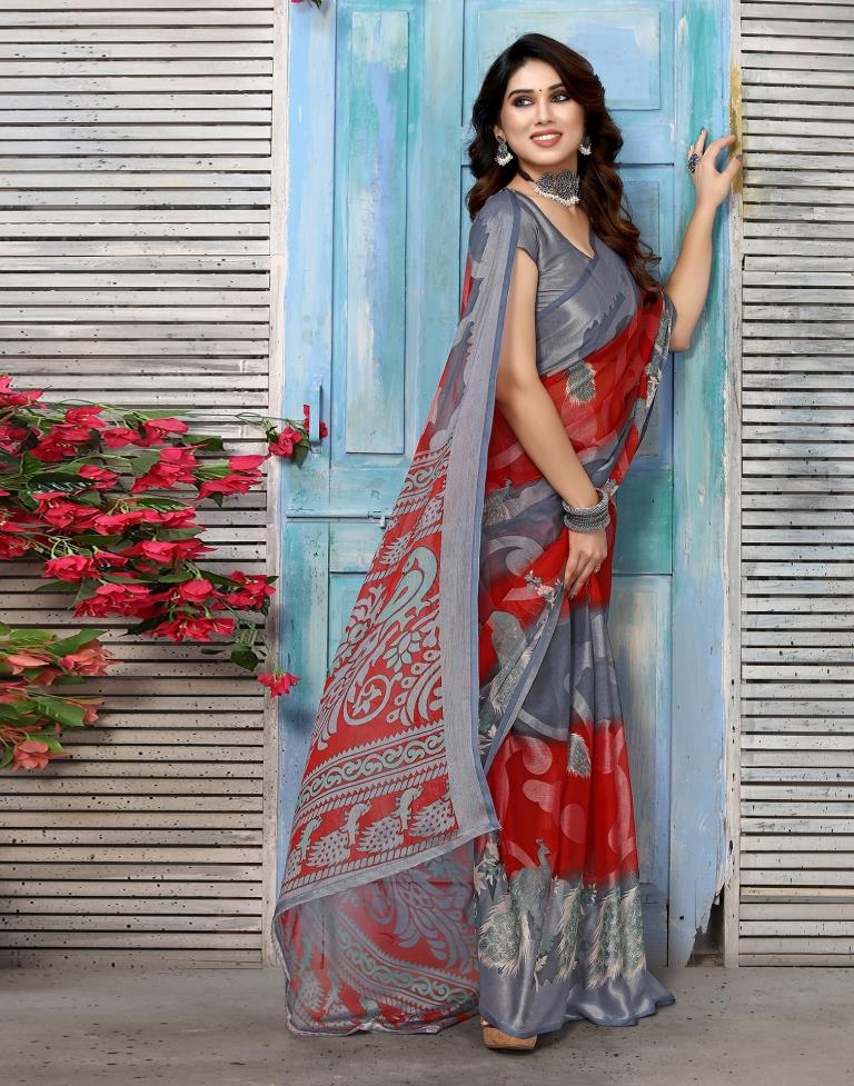 Red Brasso Self Woven Saree