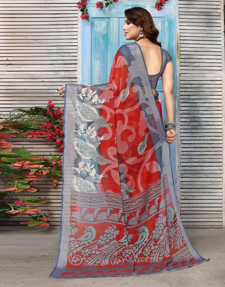 Red Brasso Self Woven Saree