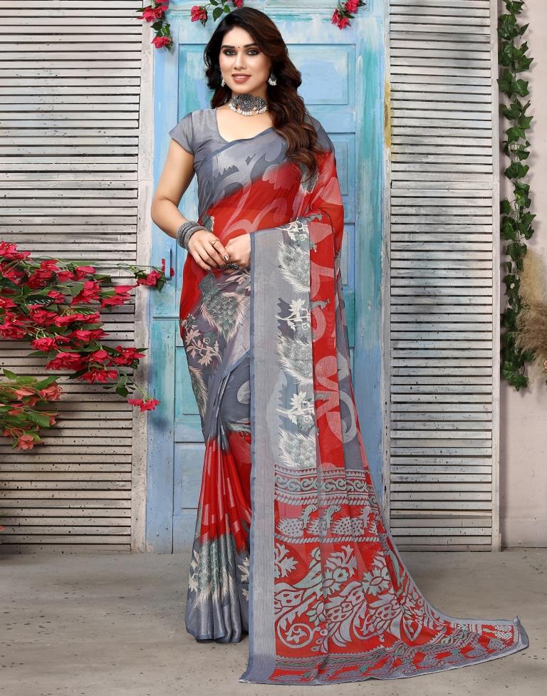 Red Brasso Self Woven Saree