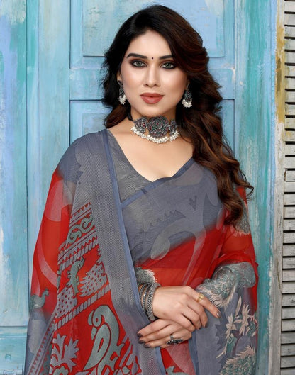 Red Brasso Self Woven Saree