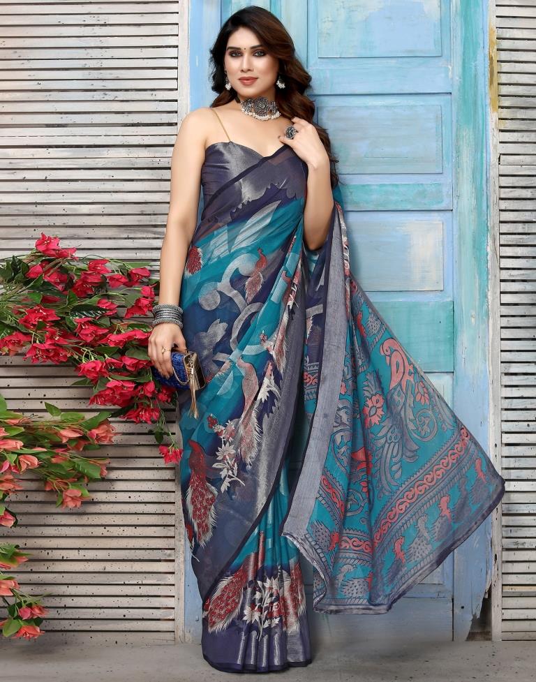 Blue Brasso Self Woven Saree