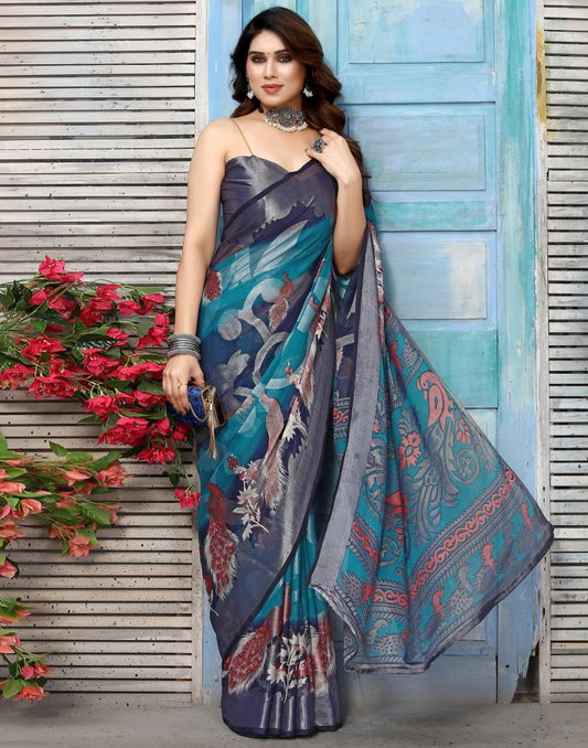 Blue Brasso Self Woven Saree