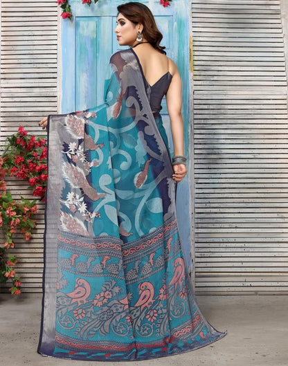 Blue Brasso Self Woven Saree