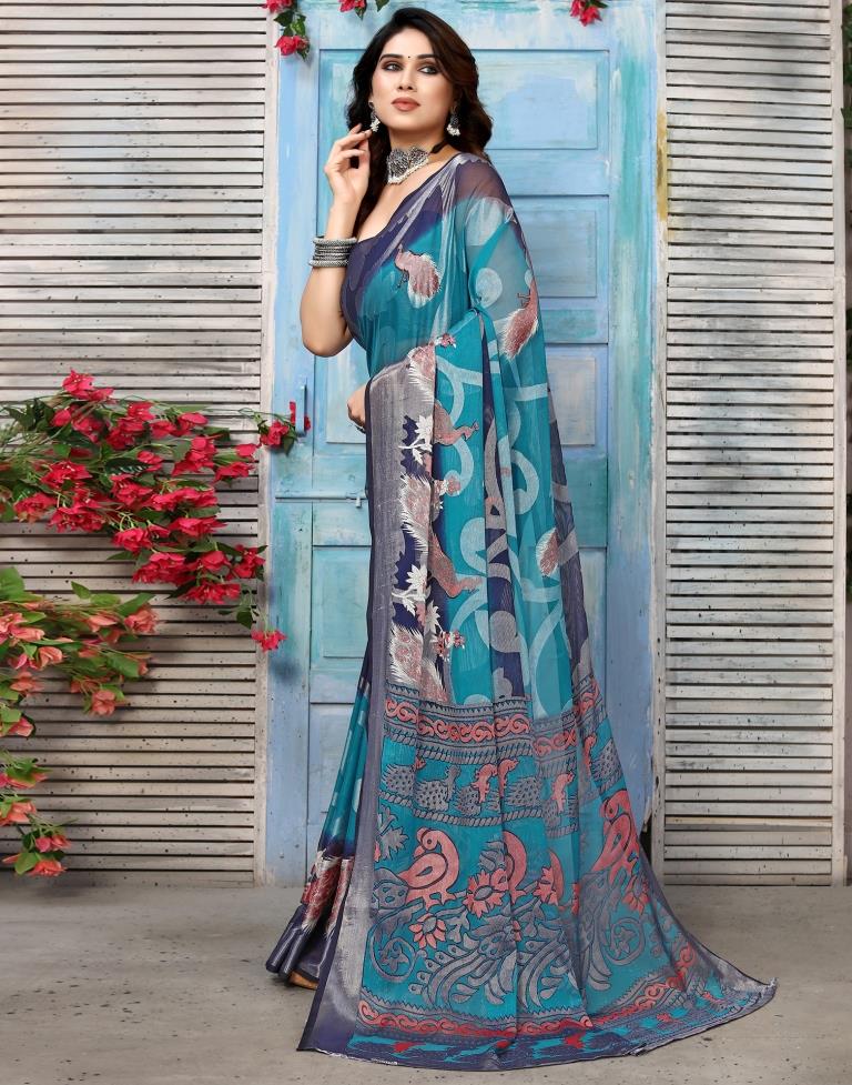 Blue Brasso Self Woven Saree