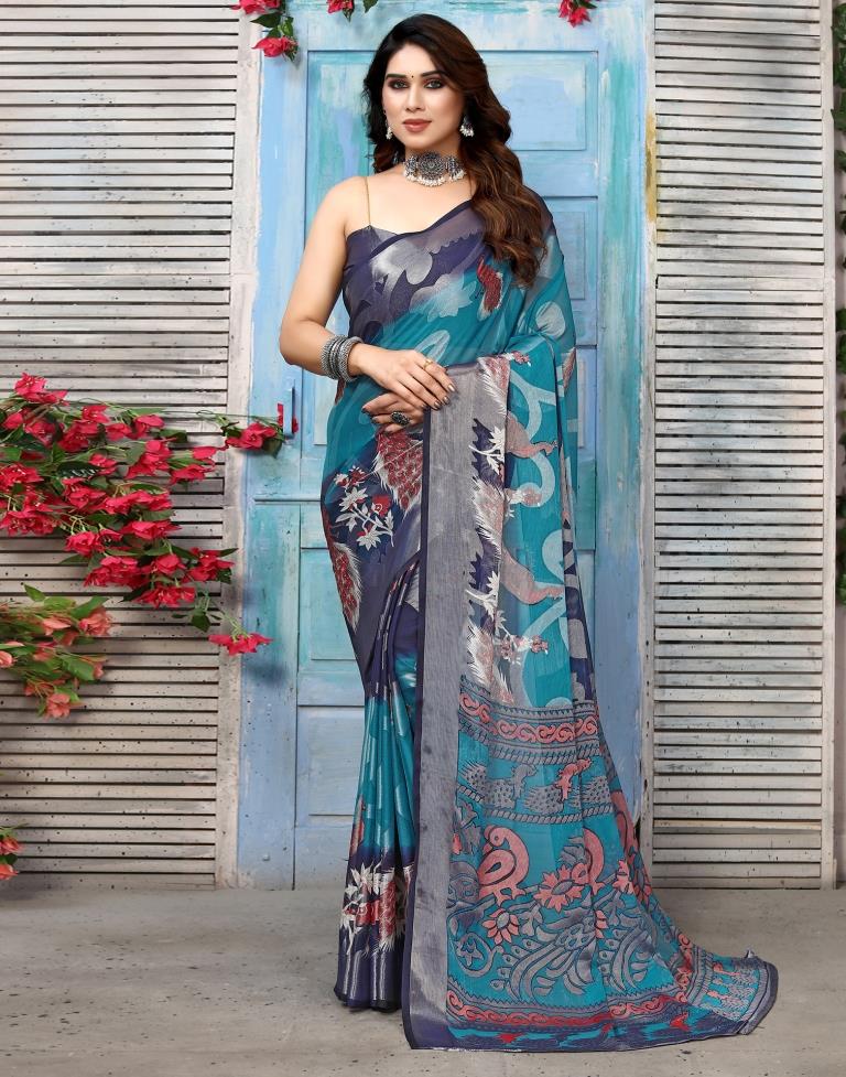 Blue Brasso Self Woven Saree
