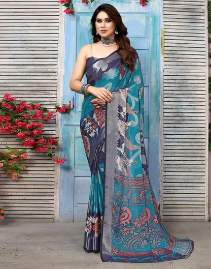 Blue Brasso Self Woven Saree