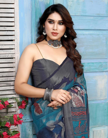 Blue Brasso Self Woven Saree