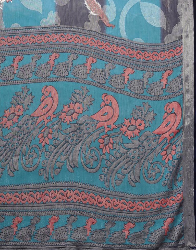 Blue Brasso Self Woven Saree