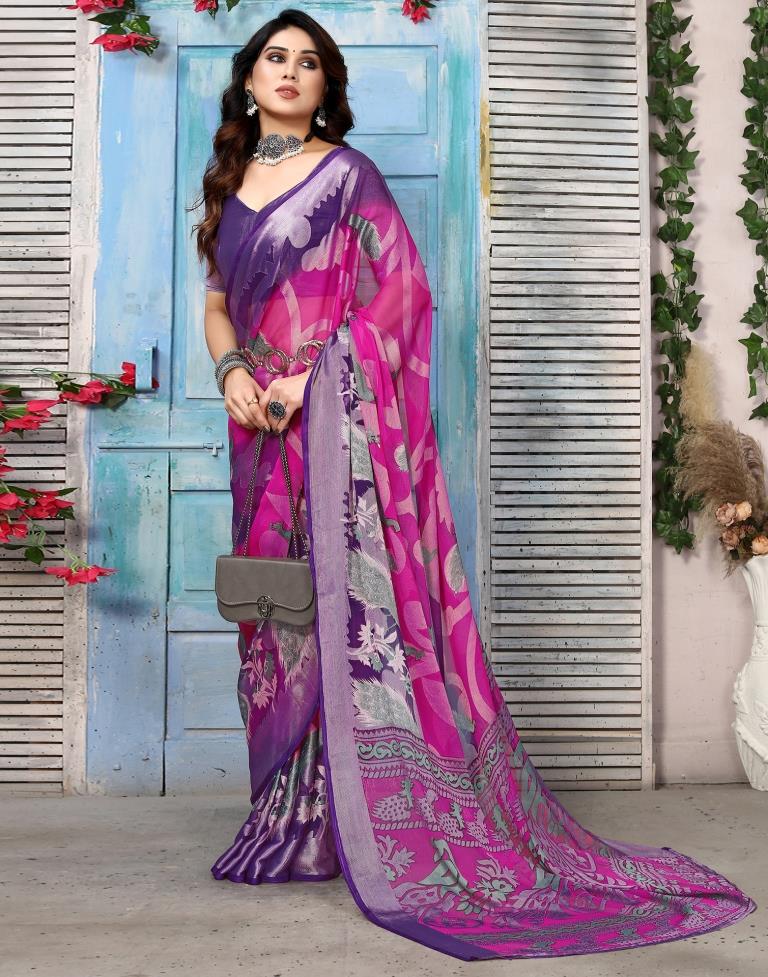 Rani Pink Brasso Self Woven Saree