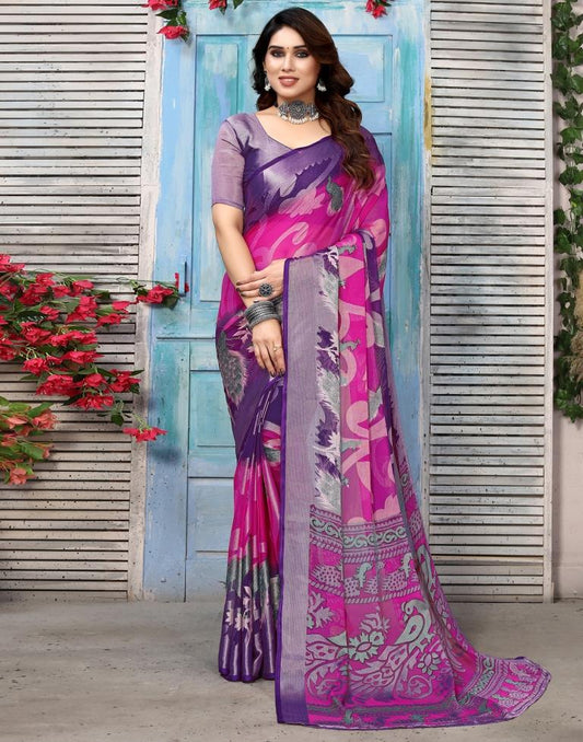 Rani Pink Brasso Self Woven Saree