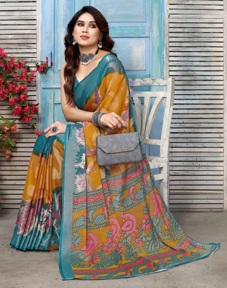 Mustard Yellow Brasso Self Woven Saree