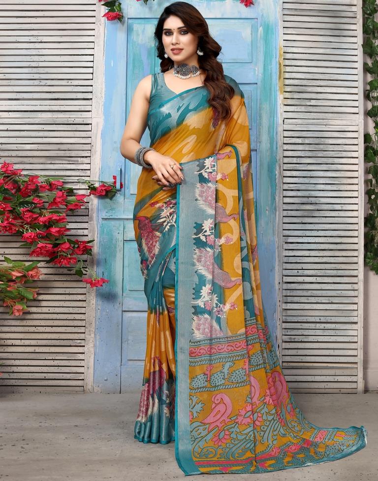 Mustard Yellow Brasso Self Woven Saree