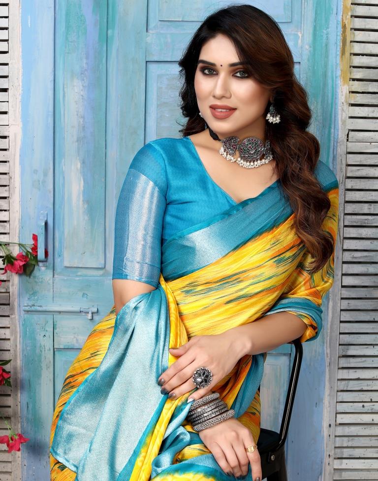 Yellow Chiffon Printed Saree
