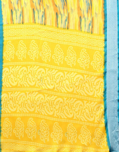 Yellow Chiffon Printed Saree