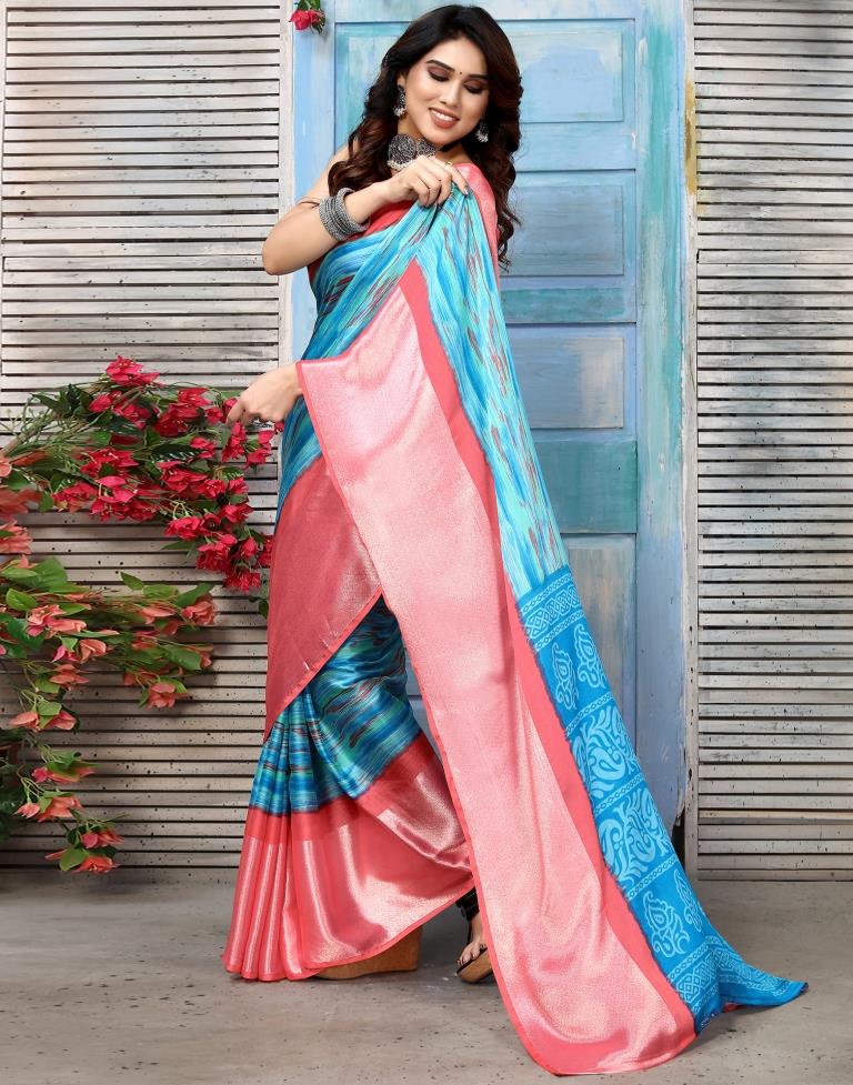 Blue Chiffon Printed Saree