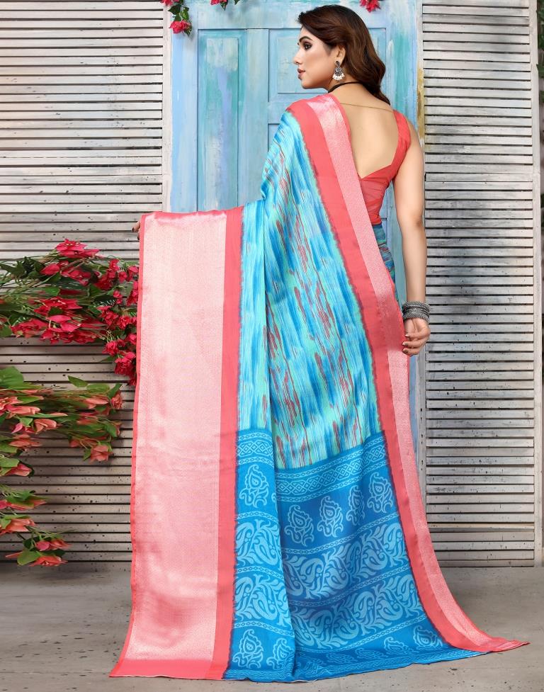 Blue Chiffon Printed Saree
