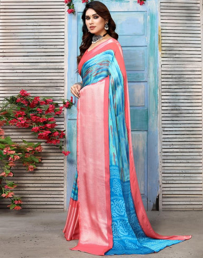 Blue Chiffon Printed Saree