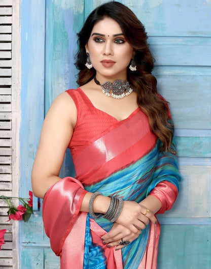 Blue Chiffon Printed Saree
