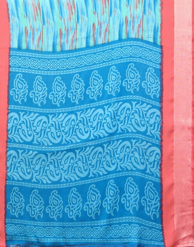 Blue Chiffon Printed Saree