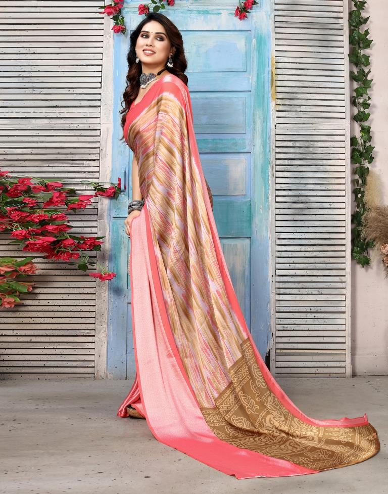 Light Brown Chiffon Printed Saree