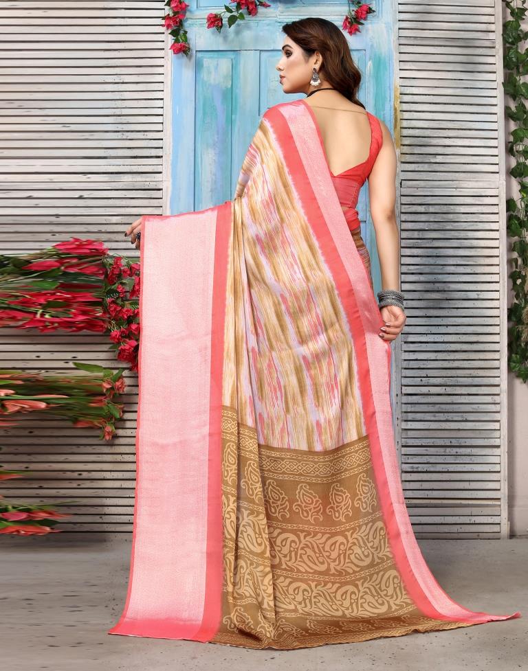 Light Brown Chiffon Printed Saree