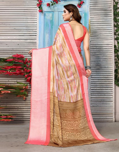 Light Brown Chiffon Printed Saree