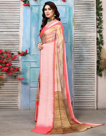 Light Brown Chiffon Printed Saree