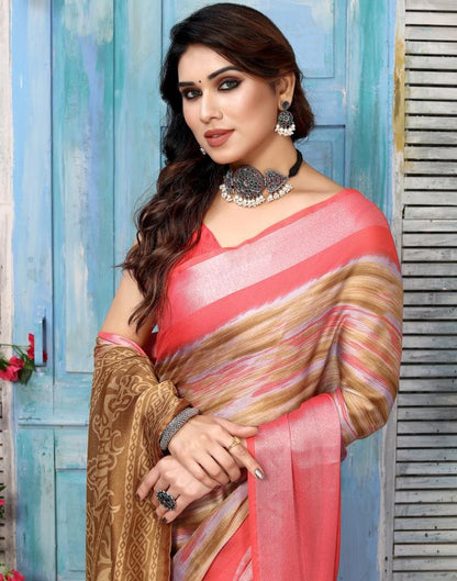 Light Brown Chiffon Printed Saree